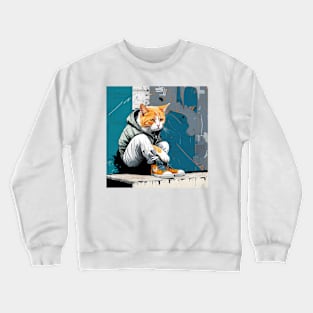 Ginger cat goes urban chic - Feline Fashionista #6 Crewneck Sweatshirt